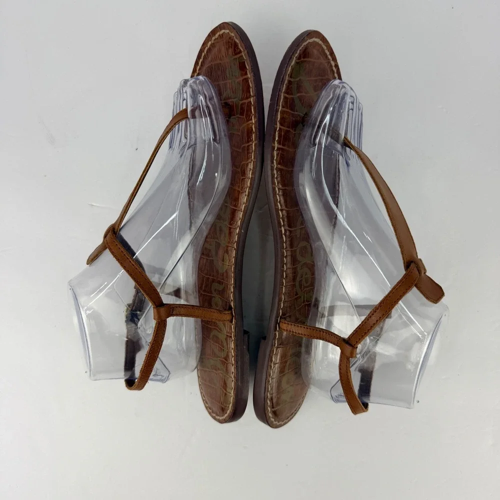EUC Sam Edelman 10 Women Sandals Gigi Brown Croc Embossed Leather T-Strap Thong